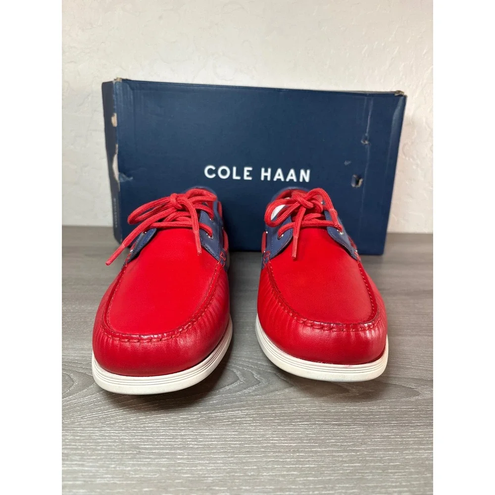Cole Haan Cornel 2-Eye Boat Shoes Red Blue Leather C32581 Mens 10.5 M